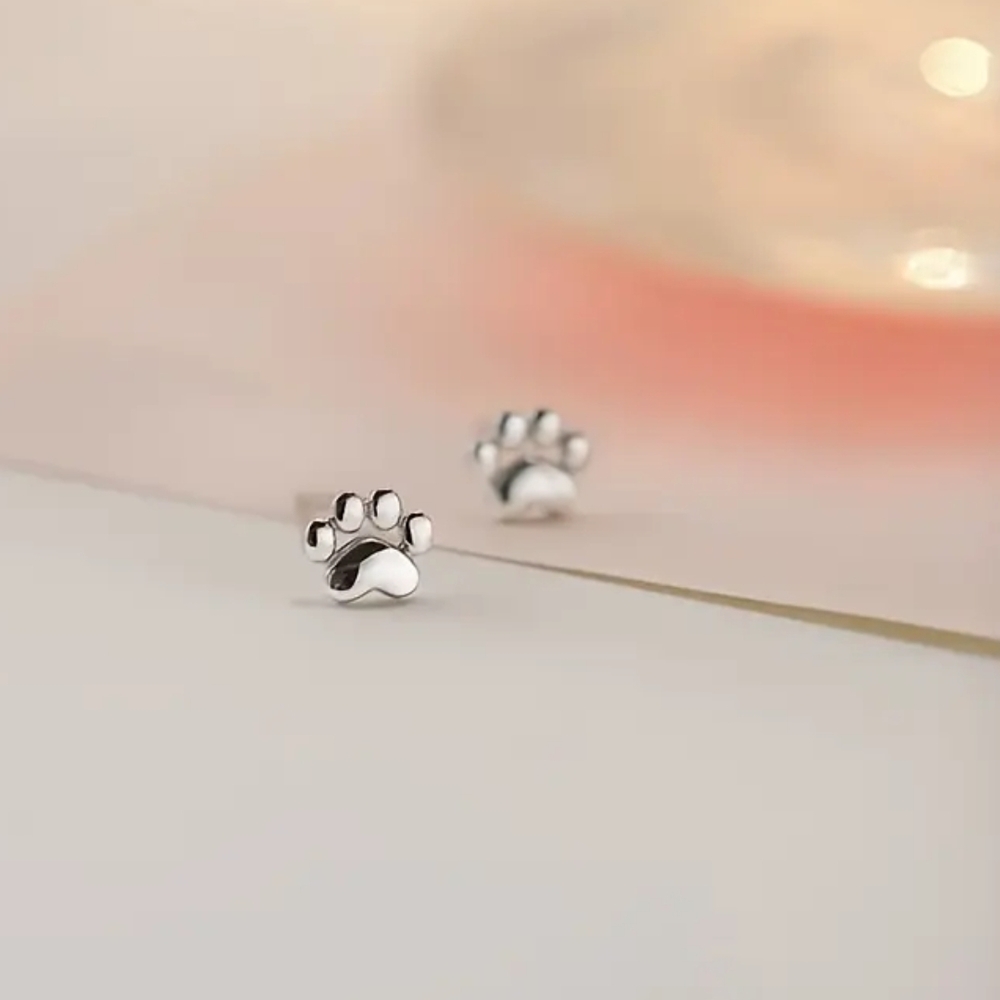 Silver PETITE  Paw Print Earrings